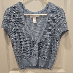 Dusty Blue Knit Short Sleeve Cardigan